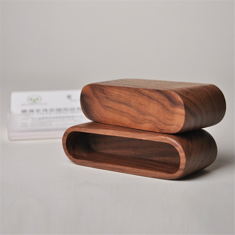 Brown Creative Wooden Business Card Holder Case Storage Box Organizer Office Desktop Ornaments for Business Name Card Display Stand Desktop Countertop Name Card