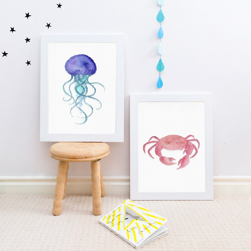 Sea Watercolor Collection Posters and Prints Sea Themed Nursery Wall Art  Canvas Painting Ocean Creatures Picture Kids Room Decor - Print Store