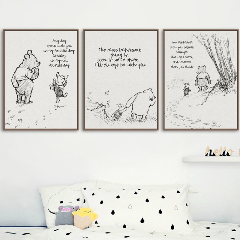 Winnie The Pooh Quotes Canvas Posters and Prints Classic Cartoon Movie Art  Painting Black White Picture Kids Room Wall Art Decor - Print Store