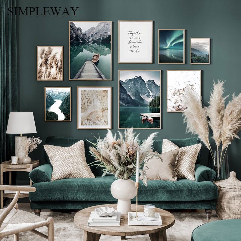 Travel Landscape Canvas Painting Mountain Boat Grass Nordic Poster Wall Art Picture Modern Living Room Decor Print Store
